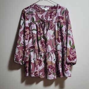 Cooper & ella peplum floral blouse color burgundy size Large
